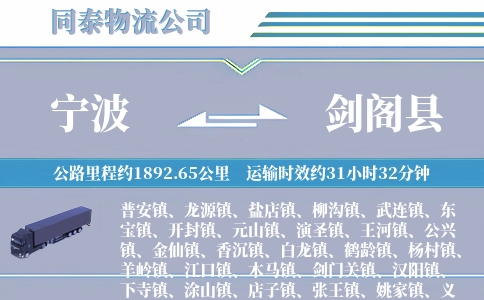 宁波到剑阁县物流公司